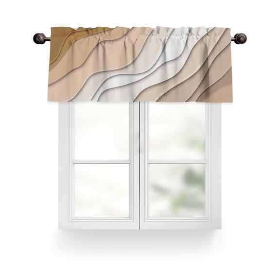 Beige Brown Beach Coastal Kitchen Valances for Windows Abstract Geometric Ocean Waves Valance Curtains for Kitchen /Living Room/Bedroom/ Bathroom Decor, 54"x18 " ,Rod Pocket 1 Panel,