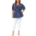 thumbnail image 2 of Agnes Orinda Women's Plus Size Polka Dots V Neck Short Sleeve Peplum Wrap Top 2X Dark Blue, 2 of 6