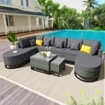 thumbnail image 2 of 7 Pieces Large Size Outdoor Wicker Sofa Set, Rattan Conservation Sectional Free Combination, Patio Furniture With 2 Coffee Table And Pillows For Garden And Deck, Beige,Gray, 2 of 19