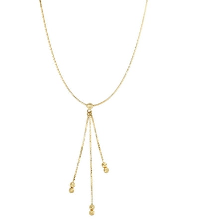 14K Yellow Gold Shiny+Diamond Cut Multi Stran ded+Bead Center Element on Box Chain Necklace with Lobster Clasp