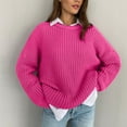 thumbnail image 2 of Lovskoo 2024 Sweaters for Women Long Sleeve 2023 Loose Round Neck Solid Color Lazy Style Knitted Pullover Sweater Hot Pink, 2 of 7