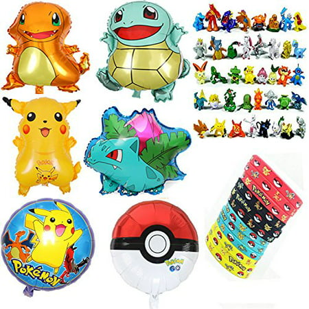 Pokemon Theme Party Supplies Bundle Favor Pack-24 Action Figures, 12 Pokemon Bracelets And 5 Party Balloons. Great Value!
