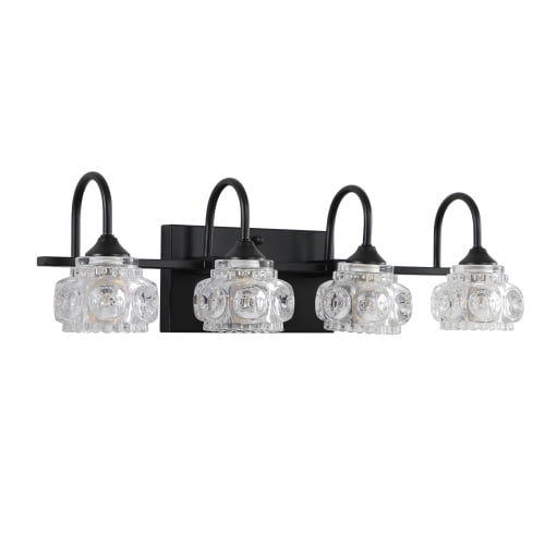 Hi-LIGHTS,Retro 4-Light Bathroom Vanity Light Fixture with Crystal Glass Shades(Bulbs Not Included),Wall Mounted Lighting for Bathroom,Dressing Room,Powder Room and Vanity Mirror(Black）