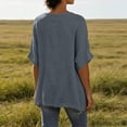 thumbnail image 4 of Diufon Linen Shirts for Women Dolman Short Sleeve Button Notch-Neck Pullover Casual Loose Crinkle Gauze Blouses, 4 of 9