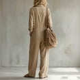 thumbnail image 5 of WULMLEO Wide Leg Romper for Women Cotton Linen Workout V Neck Button Front Long Sleeve One Piece Jumpsuits Casual Plus Size Loose Fit Beach Overall with Multi Pockets Khaki M, 5 of 7
