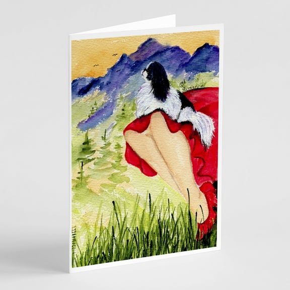 Caroline's Treasures Lady with her Japanese Chin Greeting Cards with Envelopes, 5" x 7" (8 Count)