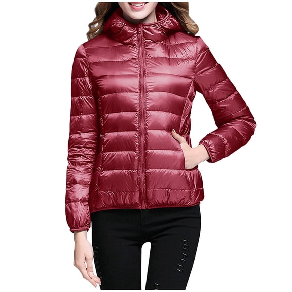 SRZYMJ Women's Lightweight Hooded Winter with Recycled Insulation Windproof Warm Down Coat Slim Fit Short Outerwear Jacket