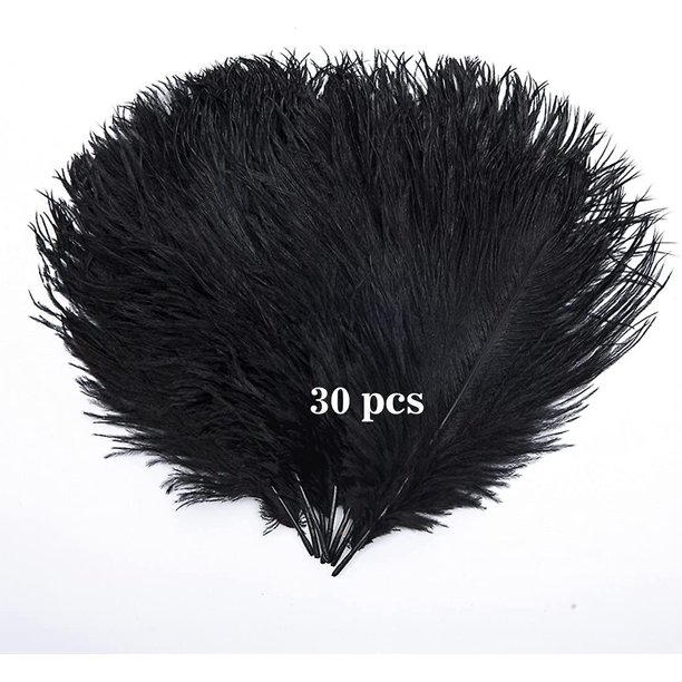 30 piezas de plumas de avestruz negras a granel de 10 a 12 pulgadas para centros de mesa, fiestas, bodas, decoraciones para el hogar, atrapasueños, jarrones artesanales (negro)