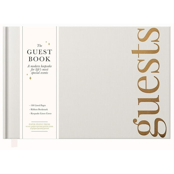Guest Book: Beautiful Keepsake for Life’s Special Events - Sign In Book for Wedding Reception, Baby Shower, Funeral and Vacation Home - 100 Pages, Ribbon Bookmark and Gold Foil