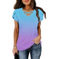 thumbnail image 3 of Jalioing Women's Summer Shirts Short Sleeve Cross V Neck Gradient Blouses Trendy Fashion Tunic Tops Outfits, 3 of 6