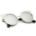 thumbnail image 4 of sunglassLA Unisex Women's Metal Frame Cutout Round Cat Eye Sunglasses (White / Silver Mirror) - 54mm, 4 of 4