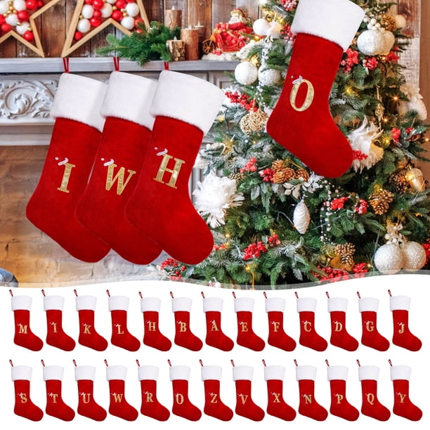 Xihbxyly Juego de Medias Navideñas, Diseño de Letras Grandes, Bonito Colgante de Árbol a Rayas, Decoración Navideña Versátil, Ideal para Decorar Chimenea y Árbol, Fácil de Colgar, Tamaño 47 X 27 Cm.