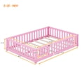 thumbnail image 6 of Full Floor Bed for Kids, Solid Wood Montessori Bed Frame Fence & Door, Toddler Full Size Bed with Wood Slats, No Box Spring Needed (Full,Pink), 6 of 10