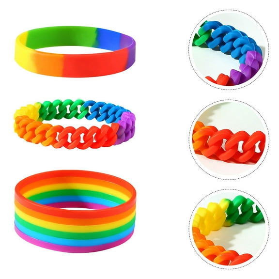 LABSERRON 3pcs Silicone Rainbow Wristband Unisex Bracelets For Daily Wear Sports Friends Lgbtq Pride Events