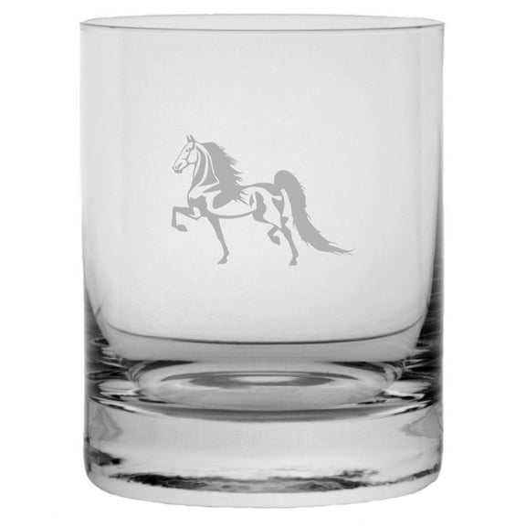 American Saddlebred Body Horse Themed Etched 10.25oz Crystal Rocks Whisky Glass