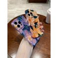thumbnail image 5 of for iPhone 15 Case, Colorful Retro Oil Painting Printed Flower Laser Glossy Pattern Cute Curly Wave Edge Exquisite Phone Cover Stylish Durable TPU Protective Case (Purple+Dark Blue), 5 of 16