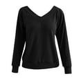 thumbnail image 3 of safuny Fashion Tops for Ladies Casual Solid Color Long Sleeve V-Neck Loose Sweater Women Mom Warm Blouse Sueras Mujer Black L, 3 of 4