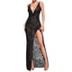 thumbnail image 1 of Vestido largo BELLA BARNETT brillante con cuello en V transparente, negro, 1 of 5