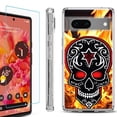 thumbnail image 1 of OneToughShield ® for Google Pixel 7a Shockproof Bumper Phone Case, with Tempered Glass Screen Protector - Skull Flames, 1 of 4