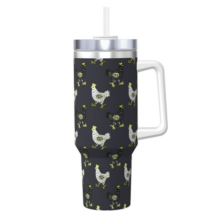 

Gaeub Cartoon Rooster Print Stainless Steel Hot/Cold Coffee Cup 40oz Ice Bully Cup With Handle And Straw Travel Coffee Cup