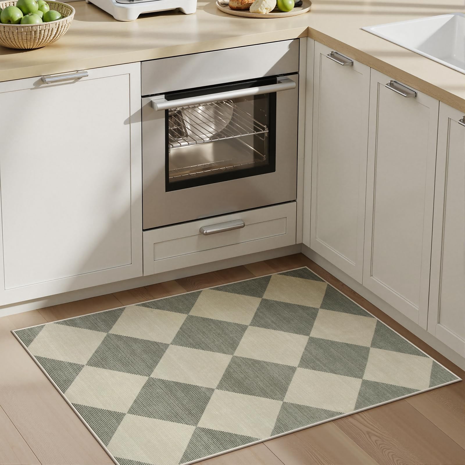 Lahome Decor 2'x3' Modern Washable Rugs for Bedroom, 2x3ft Non-Slip Door Mat Indoor Entrance, Farmhouse Checkered Rug,Soft Low Pile Carpet Throw Rugs for Entryway Laundry Bedroom,Green