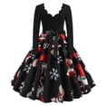 thumbnail image 1 of Vestido HUOGUO con estampado navideño de muñeco de nieve para mujer, estilo swing vintage, 1 of 5