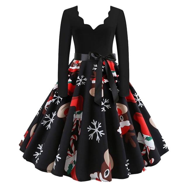 Vestido HUOGUO con estampado navideño de muñeco de nieve para mujer, estilo swing vintage