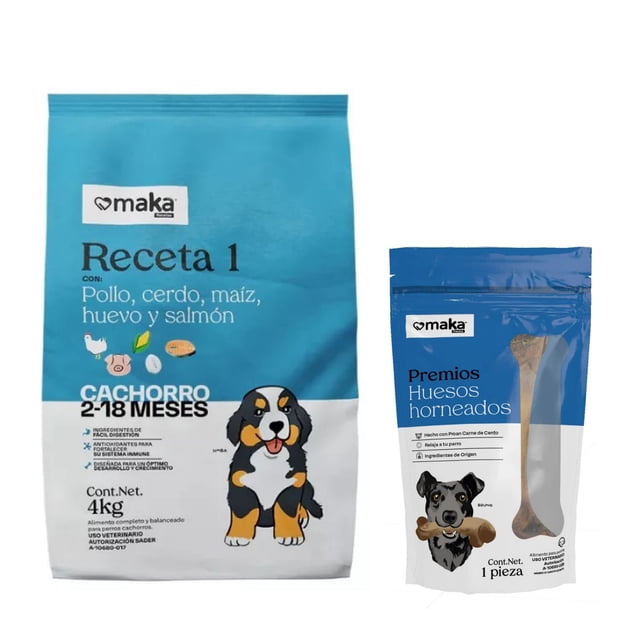 Maka Receta 1 Cachorro 4 Kg + Un Premio Hueso Femur Horneado Para Perro