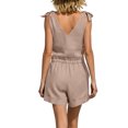 thumbnail image 5 of Mifsaly Linen Two Piece Set Women Tie Strap Sleeveless V-Neck Button Down Tops and High Waist Shorts Lightweight Casual Summer Travel Beach Outfits Khaki,S, 5 of 6