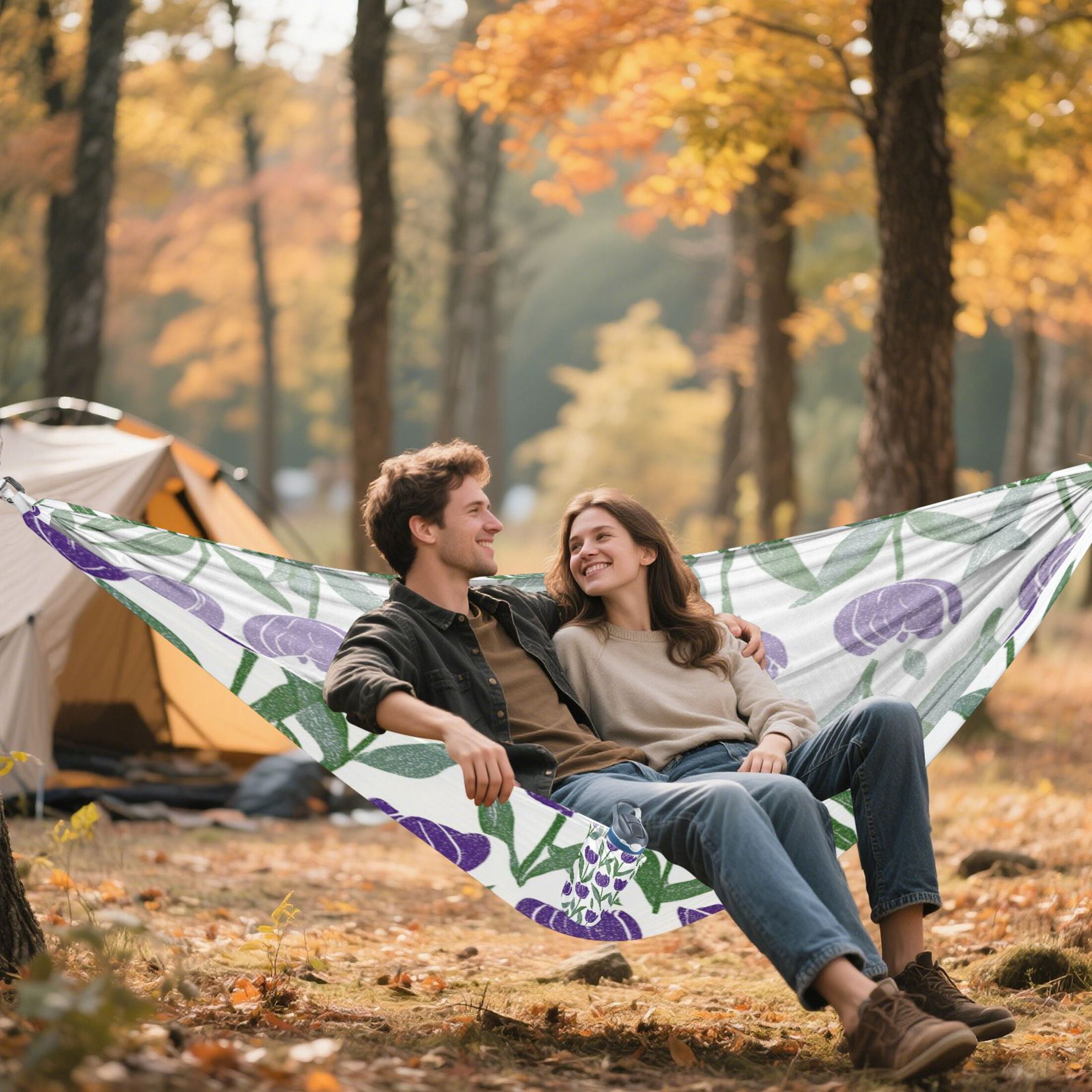 Hanging Hammock Portable Travel Camping For Outdooor Beach Camping Hiking Purple Tulips
