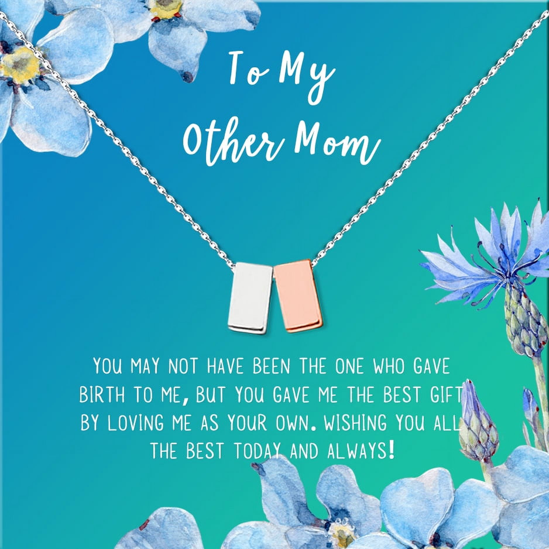 To My Other Mother Card and Necklace Gift, Mother's Day Gift for Step Mom, Jewelry and Card, Gift for Mom, Pendant Necklace with Card, Gift Set for Mom [Silver and Rose Gold Cube, 18" Chain]