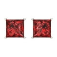 thumbnail image 3 of 14K Solid Gold Screw Back Stud Earrings for Women | 4 cttw Princess Cut Natural Garnet | White Gold, 3 of 5