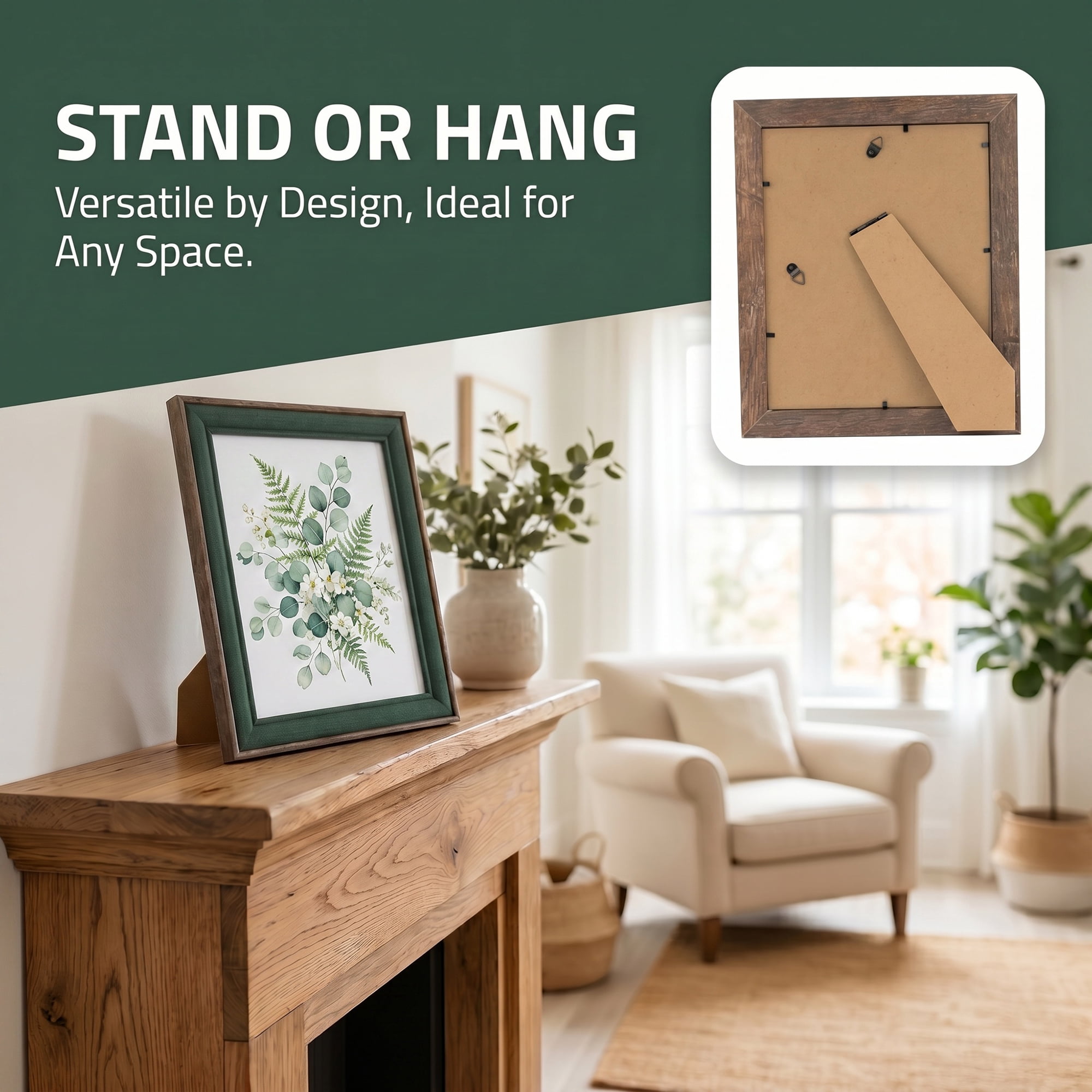 Unique Bargains Rustic Distressed Wood Photo Frame for Wall Mounting Walnut Green 4" x 6"