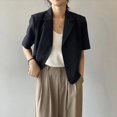 thumbnail image 3 of Lucyever - Elegante blazer de oficina de manga corta para mujer, color liso, combina con todo, chaqueta corta de un solo pecho, 3 of 6