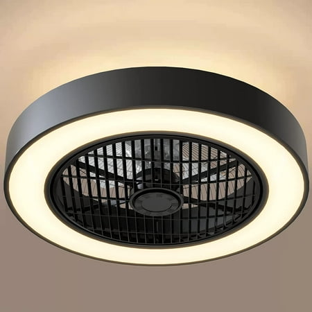 

F&Q Ceiling Fans with Lights Enclosed Low Profile Fan Light LED Remote Control Dimming 6-Level Wind Speed Flush Mount Ceiling Light with Fan Reversible Blades Hidden Electric Fan (Black)