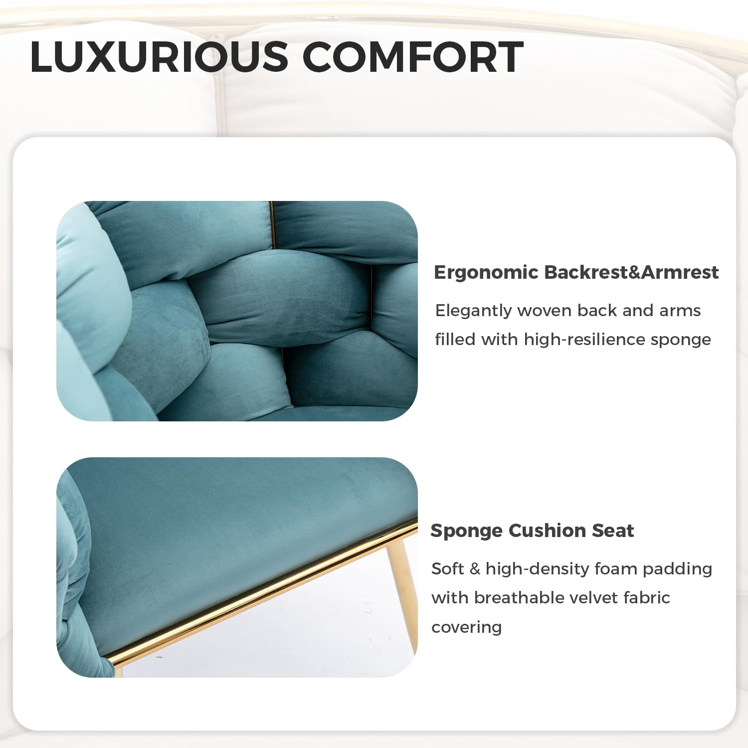 LEHZROAJ Modern Upholstered Dining Chairs Set of 1,Side Chair Oversize Gold Metal Leg for Dining Room,Kitchen,Restaurant(Blue)