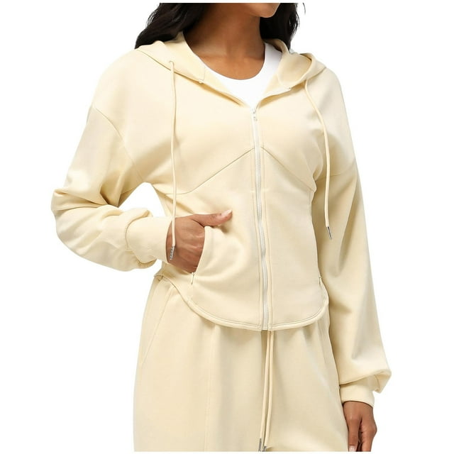 Wensltd Sweat à Capuche à Fermeture à Glissière pour Femmes avec Poches Mode Confortable Ajusté