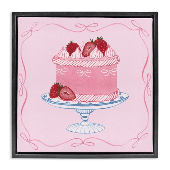 Stupell Industries Pink Strawberry Cake Black Framed Floater Canvas Wall Art, design by Grace Popp
