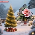 thumbnail image 2 of Metal Hanging Christmas Tree Wind Spinner - Intricate Floral Design with Pink Flower & Green Leaves Festive Garden Decor, 2 of 7