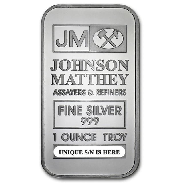 Refurbished Johnson Matthey Assayers & Refiners 1 oz .999 Fine Silver Bar