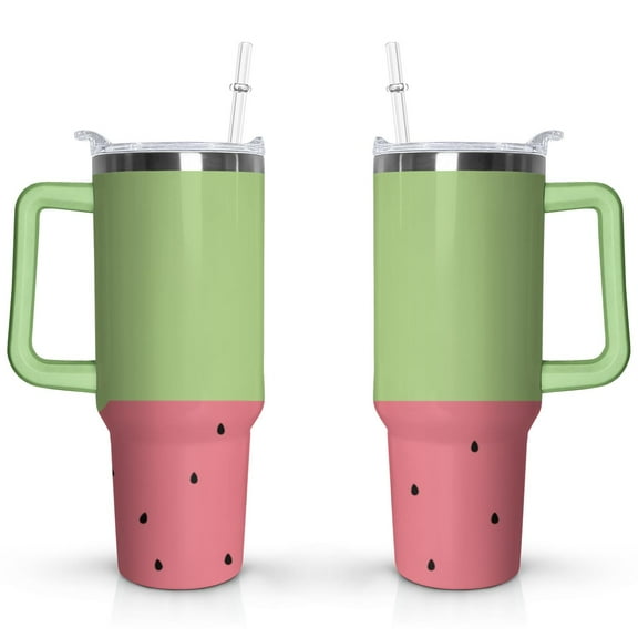 40oz Cute Watermelon Pattern Stainless Steel Flip Straw Tumbler Spill Proof Travel Cup Double Wall Vacuum Insulated Coffee Mug with Top Handle