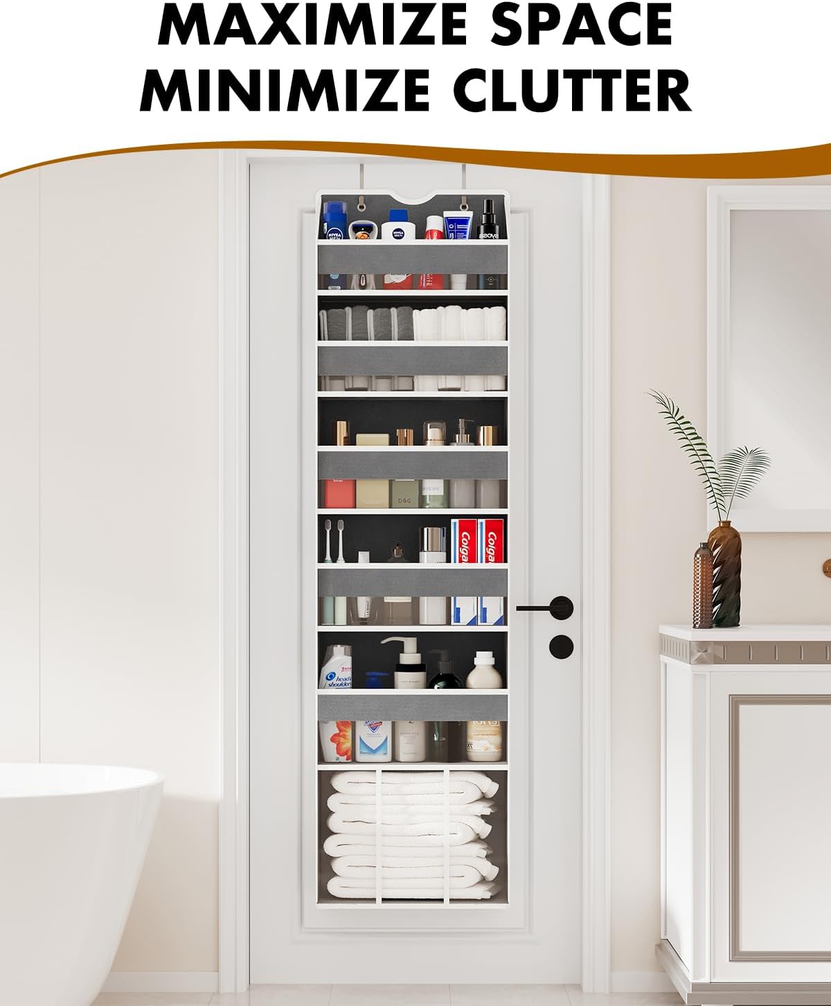 FOUKUS Over The Door Organizer 6 Clear Pockets, Gray photo 5