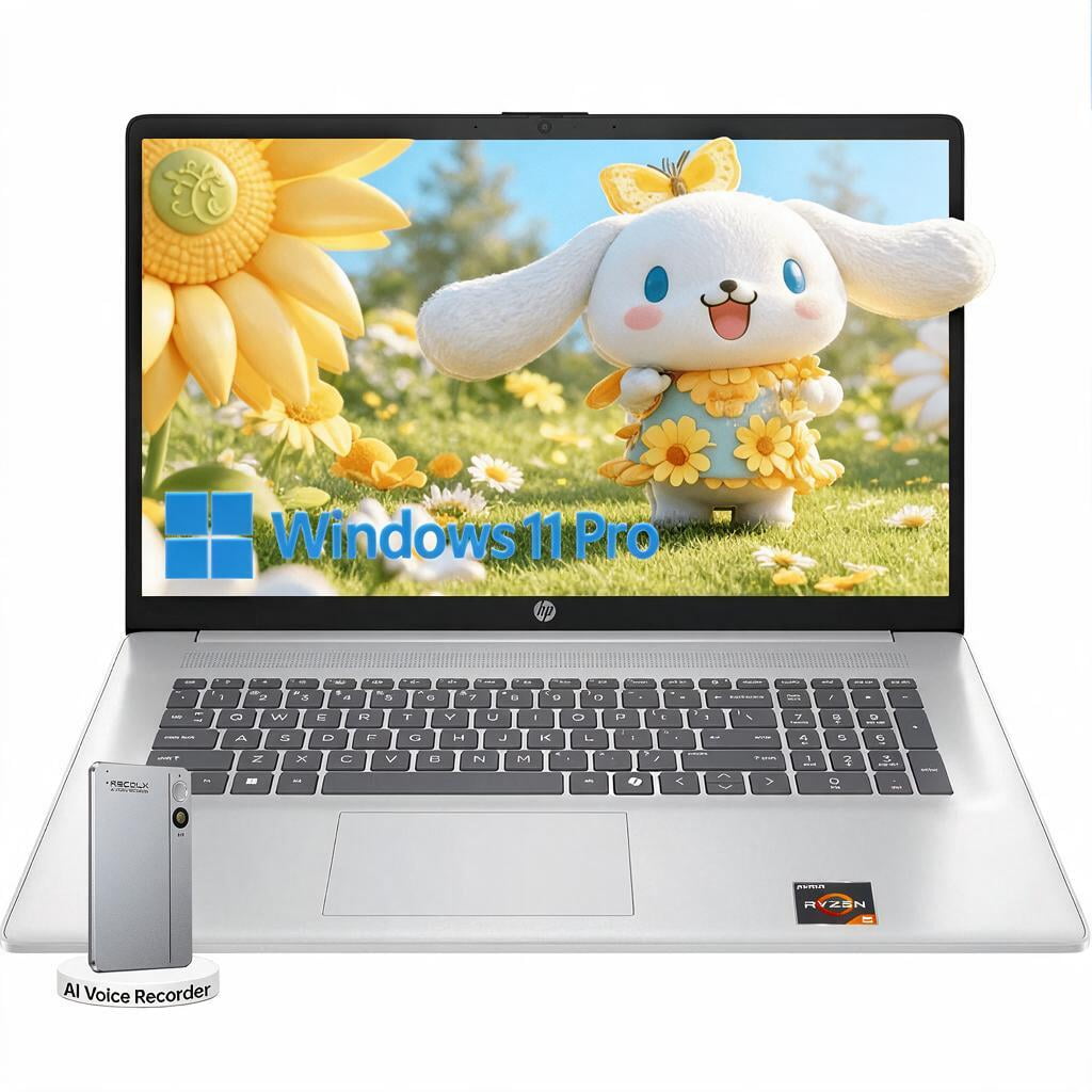 HP 17.3" Laptop, FHD IPS 300 Nits Display, Ryzen 5 7430U, 8GB RAM 256GB SSD, Windows 11 Pro, Copilot AI, w/AI Voice Recorder