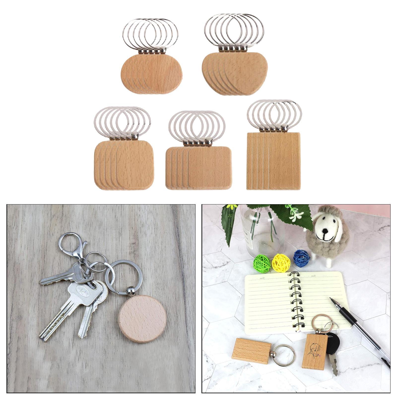 25 Pieces Wood Keychain with Metal Key DIY Blank Chain Key Tags