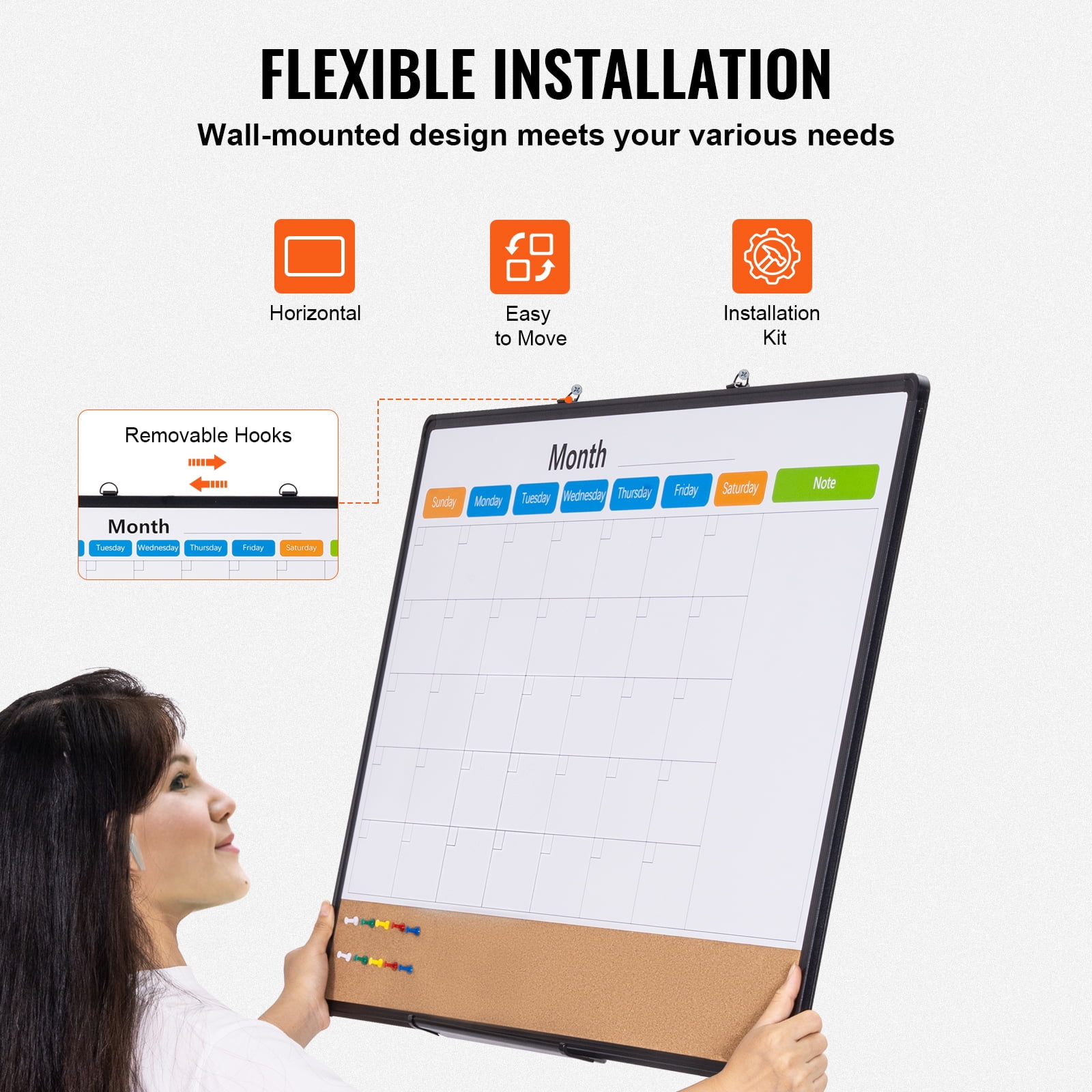 SKYSHALO 36"x 24" Combo Magnetic Whiteboard & Cork Bulletin Board with Aluminum Frame - Dual-Function Dry Erase and Pin Board for Wall - Suitable for Office, Home, School