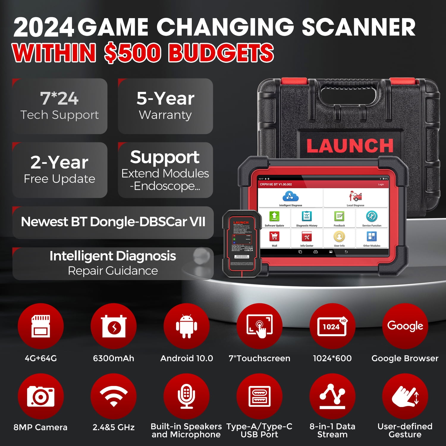 LAUNCH X431 Scanner CRP 919E BT 2024 OBD2 Diagnostic Scan Tool with Full System for All Vehicles,Bi-Directional Control,CANFD DOIP,FCA AutoAuth