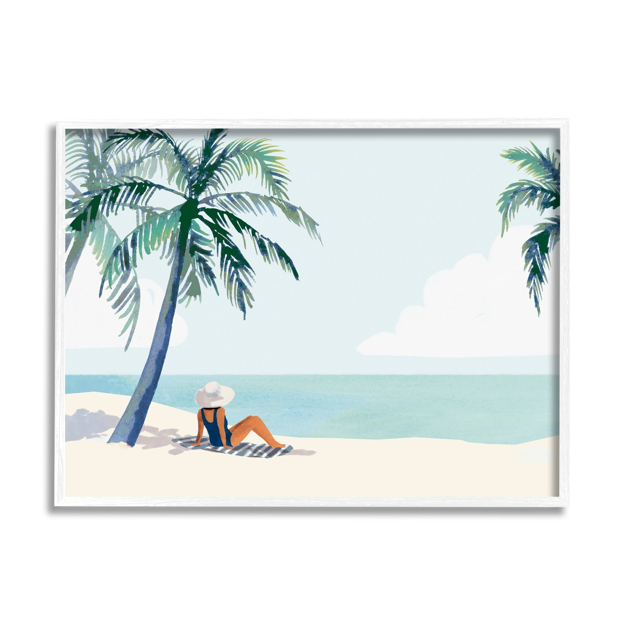 Stupell Industries Girl On Tropical Summer Beach Coastal Painting White Framed Art Print Wall Art