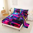 thumbnail image 2 of Manfei Racing Car Queen Sheets,Neon Light Queen Sheet Sets,Pink Blue,4-Piece,1 Flat Sheet, 1 Fitted Sheet and 2 Pillowcases, 2 of 6