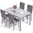 thumbnail image 4 of LinkRomat Dining Table Set for 4, Faux Marble Kitchen Glass Table and 4 PU Leather Upholstered Chairs for Dining Room, Modern Coffee Dinette, Compact Space, 4 of 11