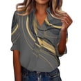 thumbnail image 6 of OIOLOYJM Women's Polo Shirts Geometric Print 3/4 Sleeve V-Neck Golf Shirts Spring Lapel Gym Workout Loose Fit T-Shirt Fashion Comfy Cozy Tunic Tops Dark Gray L, 6 of 7